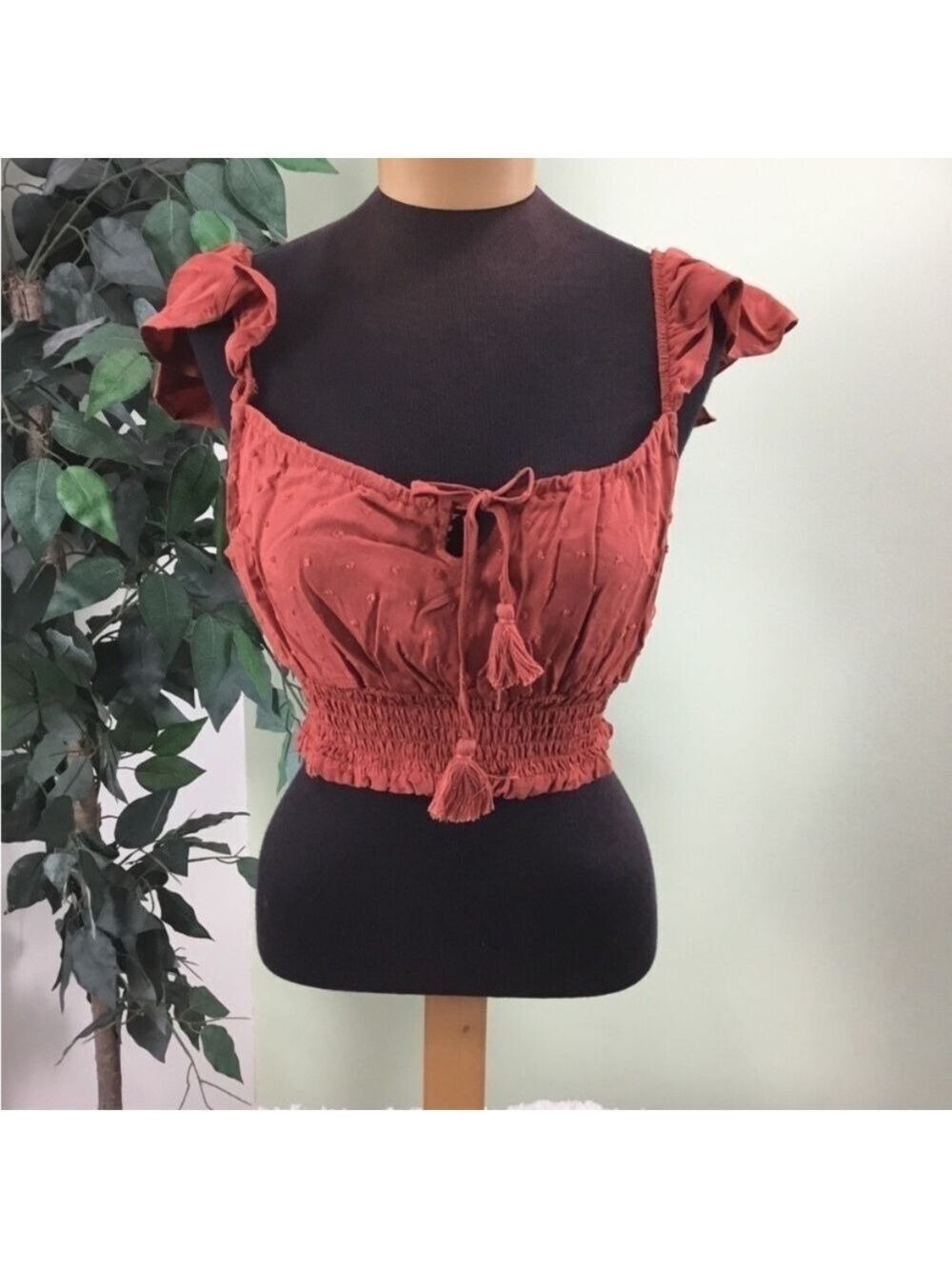 Live to be spoiled rust smocked cropped top Woman’s size XL